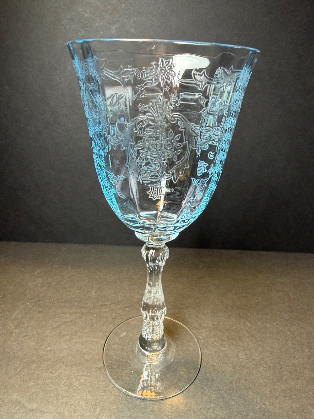 Lenox Navarre Blue Etched Water Goblet / Glass 7 3/4”